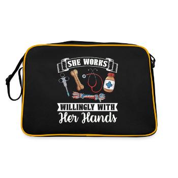 Veterinary She Works Willingly Doctor Veterinarian - Retro Bag - black/gold - Back
