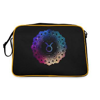 Stier Sternzeichen Symbol Mandala - Retro Tasche - Schwarz/Gold - Hinten