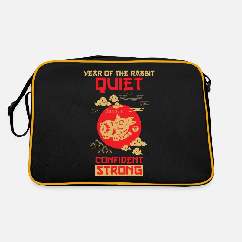Hase Chinesisches Tierkreiszeichen - Retro Tasche - Schwarz/Gold