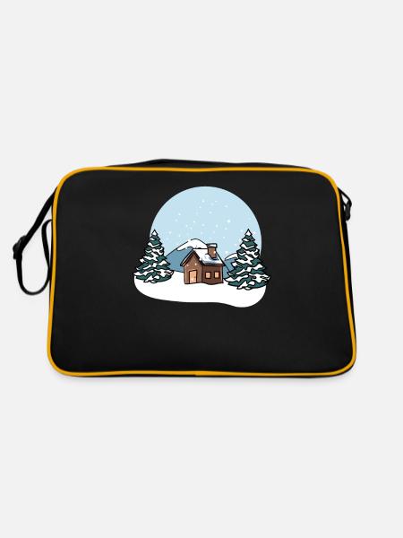 Winterlandschaft Schnee - Retro Tasche - Schwarz/Gold - Hinten