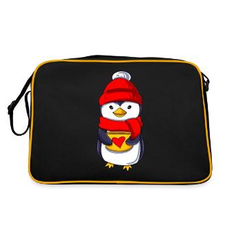 Süßer Pinguin mit Teetasse - Retro Tasche - Schwarz/Gold - Hinten