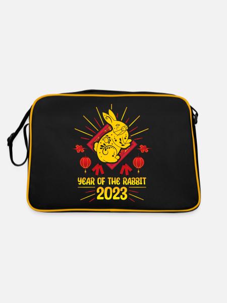 Zodiac Happy Chinese New Year of the Rabbit 2023 - Retro Tasche - Schwarz/Gold - Hinten
