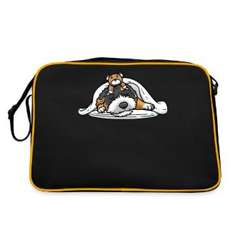 Bernedoodle dog sleeping with cuddly toy - Retro Bag - black/gold - Back
