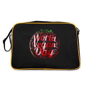 Stylized Apple Logo For World Vegan Day, Go Vegan - Retro Tasche - Schwarz/Gold - Hinten