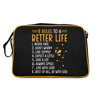 Leben Motto 8 Regeln Für Ein Besseres Leben - Retro Tasche - Schwarz/Gold - Hinten