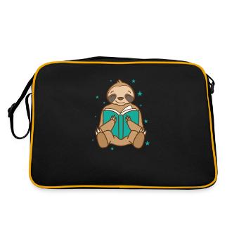 Sloth reads book lazy nature - Retro Bag - black/gold - Back