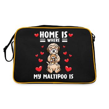 Maltipoo dog with cuddly toy - Retro Bag - black/gold - Back