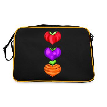 Tomato, Eggplant And Carrot As Hearts - Go Vegan - Retro Tasche - Schwarz/Gold - Hinten