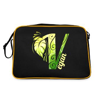 V like Vegan - Green Leaves Logo - Go Vegan - Sac Retro - noir/or - Dos