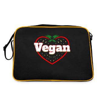 Strawberry Logo For Vegetarians - Go Vegan - Retro Tasche - Schwarz/Gold - Hinten