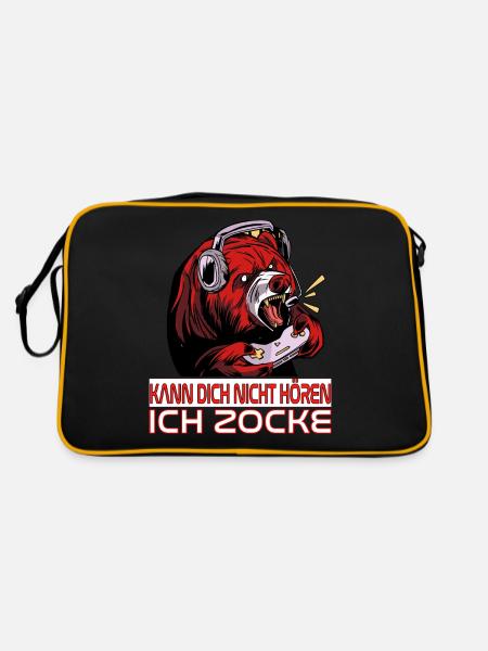 Kann Dich Nicht Hören Ich Zocke. Gaming Zocken - Retro Tasche - Schwarz/Gold - Hinten