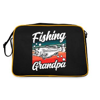 Angelnder Opa Fischer Fischen Angeln Angler - Retro Tasche - Schwarz/Gold - Hinten