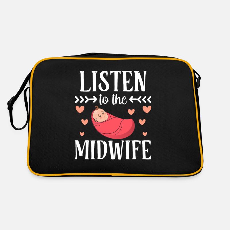 Hör Der Hebamme Zu Hebammen Beruf Geburtshilfe - Retro Tasche - Schwarz/Gold