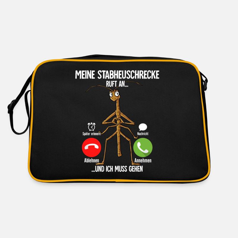 Meine Stabheuschrecke Ruft An - Retro Tasche - Schwarz/Gold