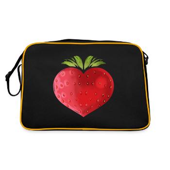 Strawberry In Heart Shape - Vegetarian - Go Vegan - Retro Tasche - Schwarz/Gold - Hinten