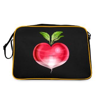 Radish In Heart Shape - Vegetarian - Go Vegan - Retro Tasche - Schwarz/Gold - Hinten