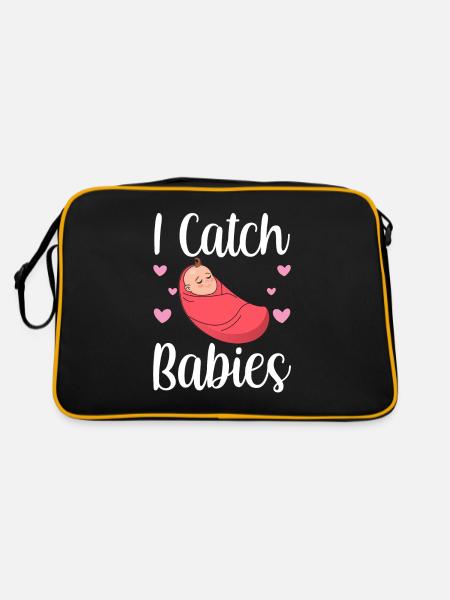 Ich Fange Babies Hebammen Hebamme Geburtshilfe - Retro Tasche - Schwarz/Gold - Hinten