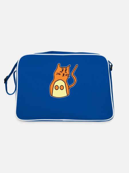 Chat dessiné à la main - Sac Retro - bleu/blanc - Dos