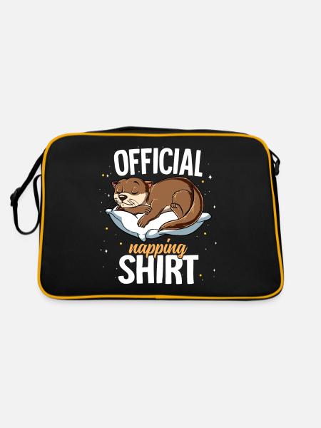 Schlafender Otter Offizielles Nickerchen - Retro Tasche - Schwarz/Gold - Hinten