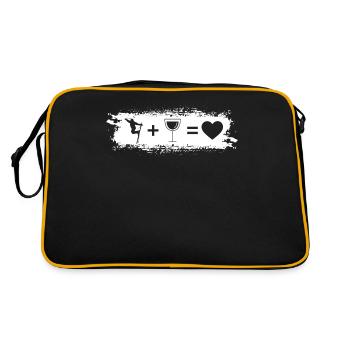 Grunge Rectangle - Herz - Wein - Skifahren - - Retro Tasche - Schwarz/Gold - Hinten