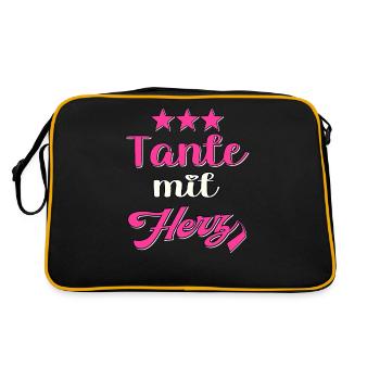 Tante mit Herz. Tante - Retro Tasche - Schwarz/Gold - Hinten