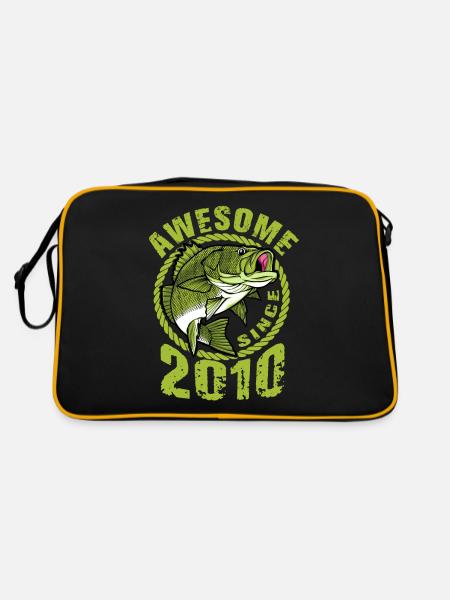 Awesome since 2010. Angel, Angler Geburtstag - Retro Tasche - Schwarz/Gold - Hinten