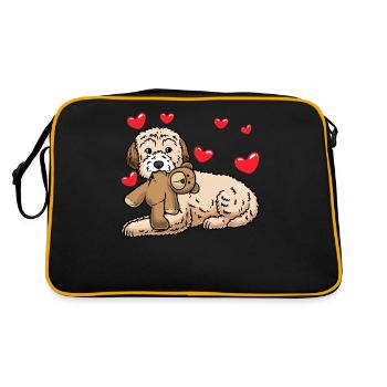 Maltipoo dog with cuddly toy - Retro Bag - black/gold - Back