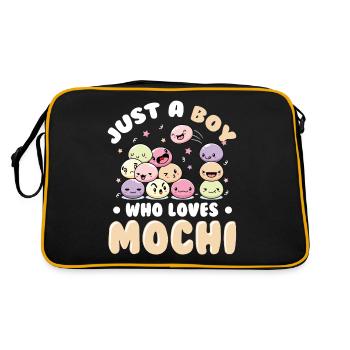 Just A Boy Who Loves Mochi Kawaii Dessert - Retro Tasche - Schwarz/Gold - Hinten
