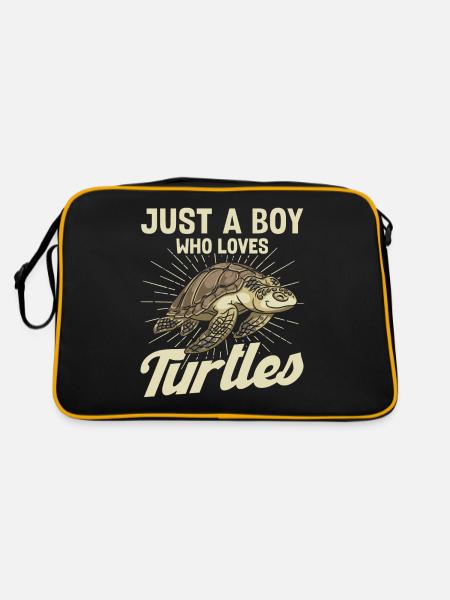 Just A Boy Who Loves Turtles - Retro Tasche - Schwarz/Gold - Hinten