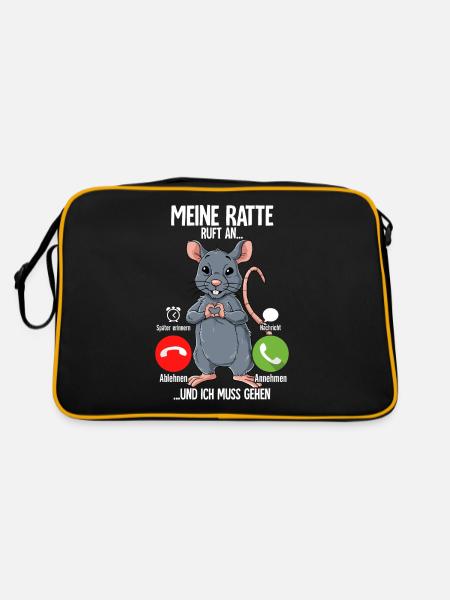 Mein Ratte Ruft An - Retro Tasche - Schwarz/Gold - Hinten