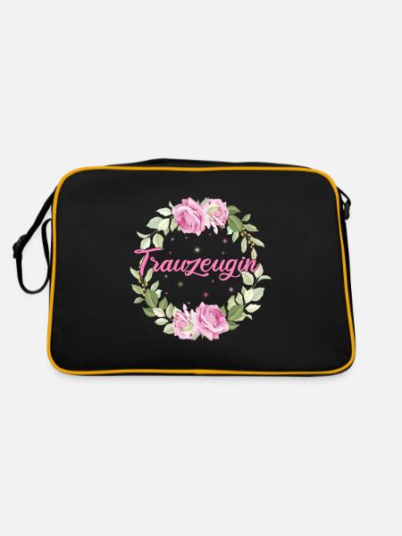 Junggesellinnenabschied Brautjungfer Hochzeit Trau - Retro Tasche - Schwarz/Gold - Hinten