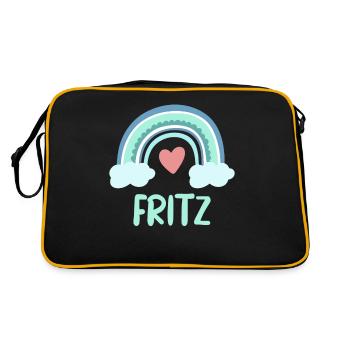 Fritz Name Regenbogen Baby - Retro Tasche - Schwarz/Gold - Hinten