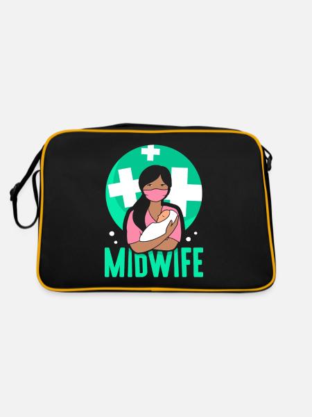 Hebamme Geburtshilfe Sprüche Beruf Hebammen - Retro Tasche - Schwarz/Gold - Hinten