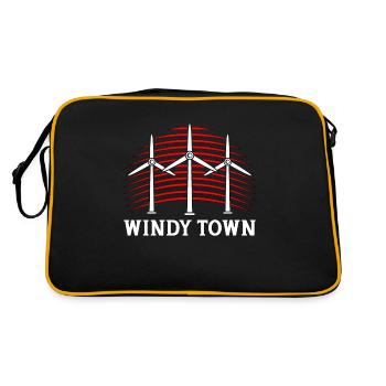 Wind Turbine Tech Windy Town Windmill Green Energy - Retro Bag - black/gold - Back