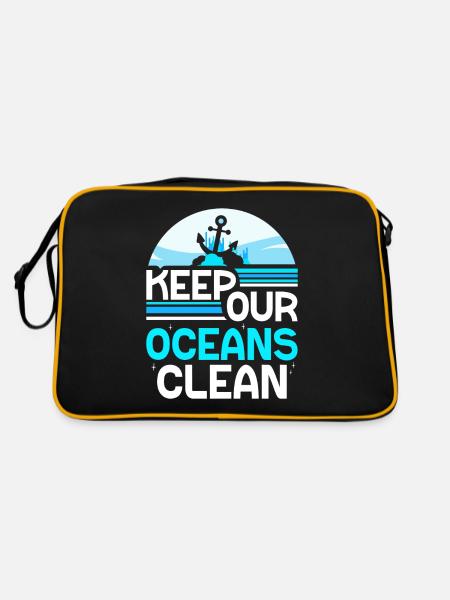 Haltet Unsere Ozeane Sauber Ocean Protection See - Retro Tasche - Schwarz/Gold - Hinten