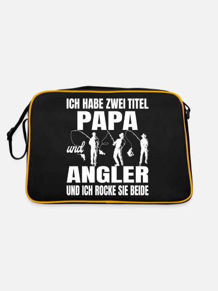 Ich habe zwei Titel Papa und Angler und ich rocke - Retro Tasche - Schwarz/Gold - Hinten