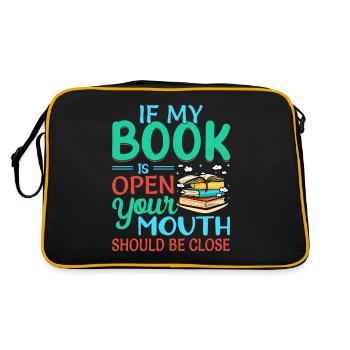 Wenn mein Buch offen ist, sollte dein Mund - Retro Tasche - Schwarz/Gold - Hinten