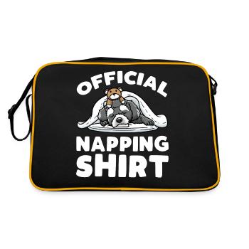 Schnoodle dog with cuddly toy sleeping slumber - Retro Bag - black/gold - Back