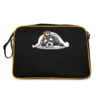 Schnoodle dog with cuddly toy sleeping slumber - Retro Bag - black/gold - Back