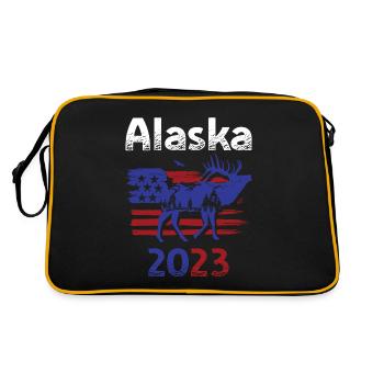 Alaska 2023 Vacances USA Drapeau du renne - Sac Retro - noir/or - Dos