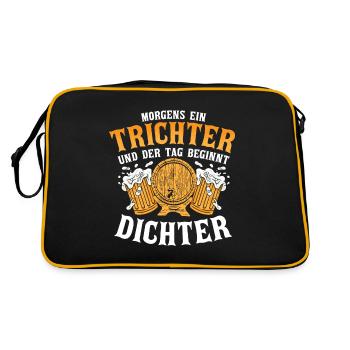 Morgens ein Trichter und der Tag beginnt Dichter - Retro Tasche - Schwarz/Gold - Hinten