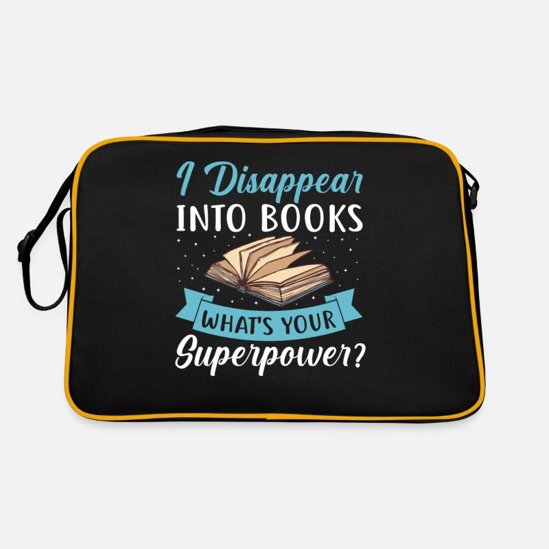 Ich verschwinde in Büchern, was deine Supermacht - Retro Tasche - Schwarz/Gold