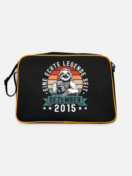 Faultier Geburtstag Dezember 2015 Geboren Jahrgang - Retro Tasche - Schwarz/Gold