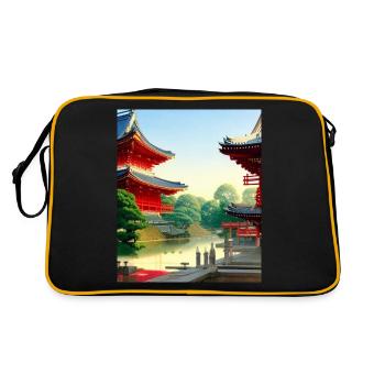Haruno Illustration du temple japonais Japon - Sac Retro - noir/or - Dos