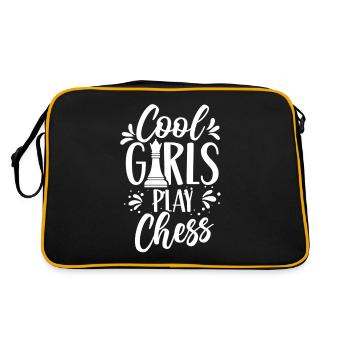Coole Mädchen Spielen Schach Schachspieler - Retro Tasche - Schwarz/Gold - Hinten