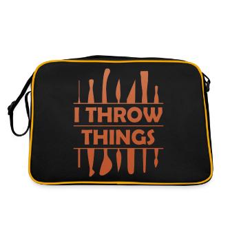 I Throw Things Töpferei Geschenk - Retro Tasche - Schwarz/Gold - Hinten