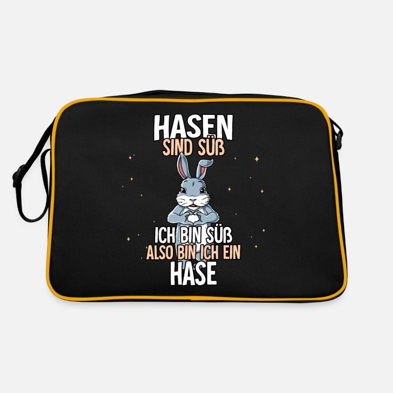 Hasen Sind Süß Hase - Retro Tasche - Schwarz/Gold