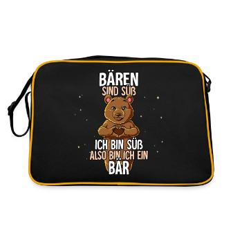 Bären Sind Süß Bär - Retro Tasche - Schwarz/Gold - Hinten