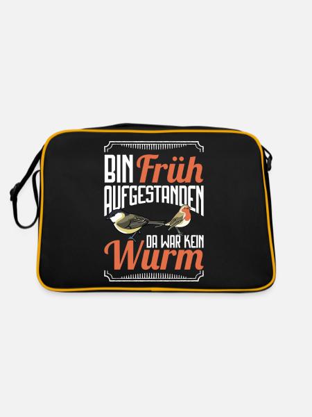 Bin früh aufgestanden da war kein Wurm - Retro Tasche - Schwarz/Gold - Hinten