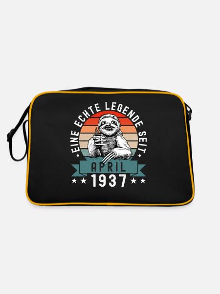 Faultier Geburtstag April 1937 Geboren Jahrgang - Retro Tasche - Schwarz/Gold - Hinten